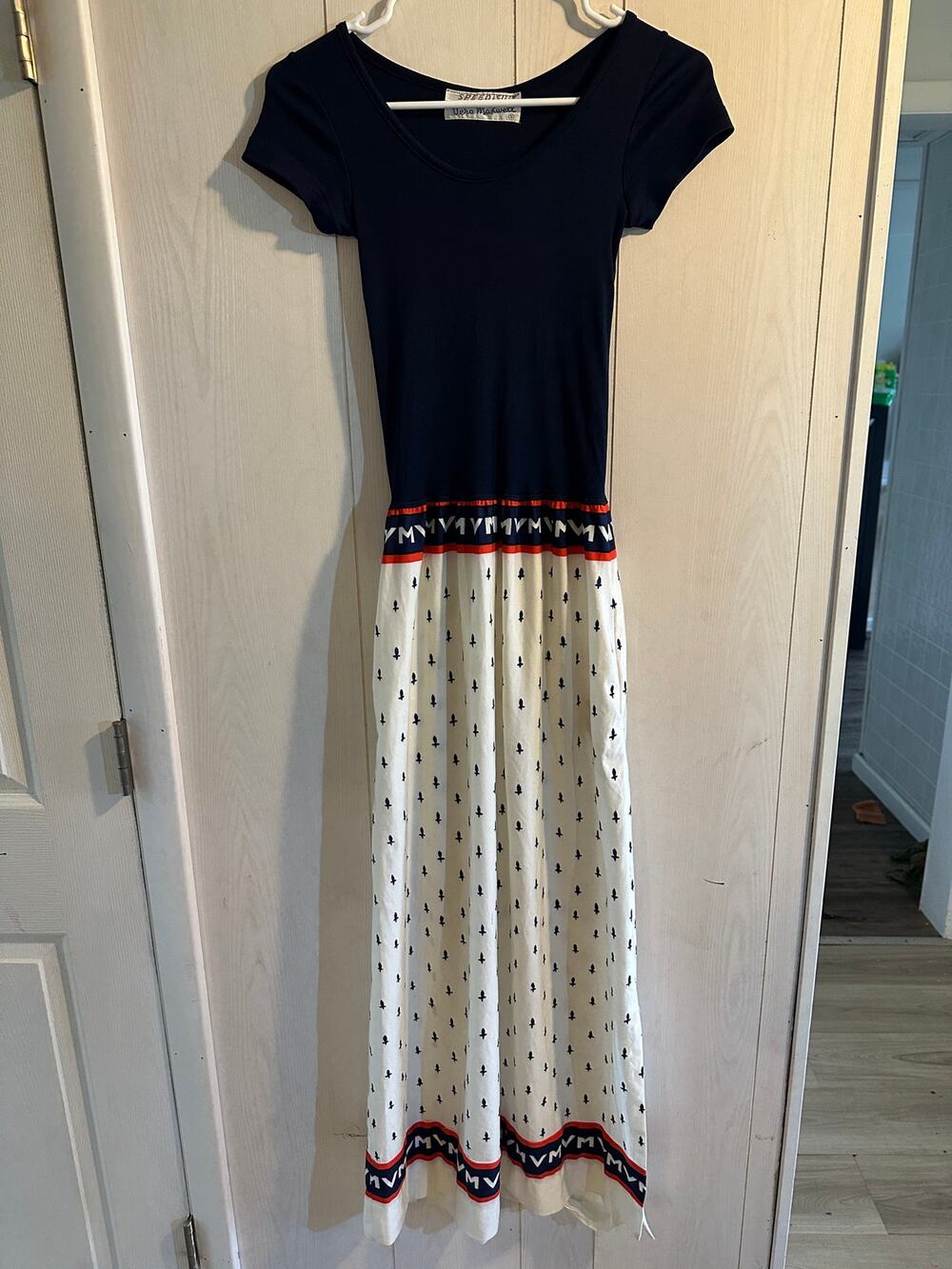 Vintage 1970s Vera Maxwell Speed Suit Maxi Dress Small Nautical Anchor Print